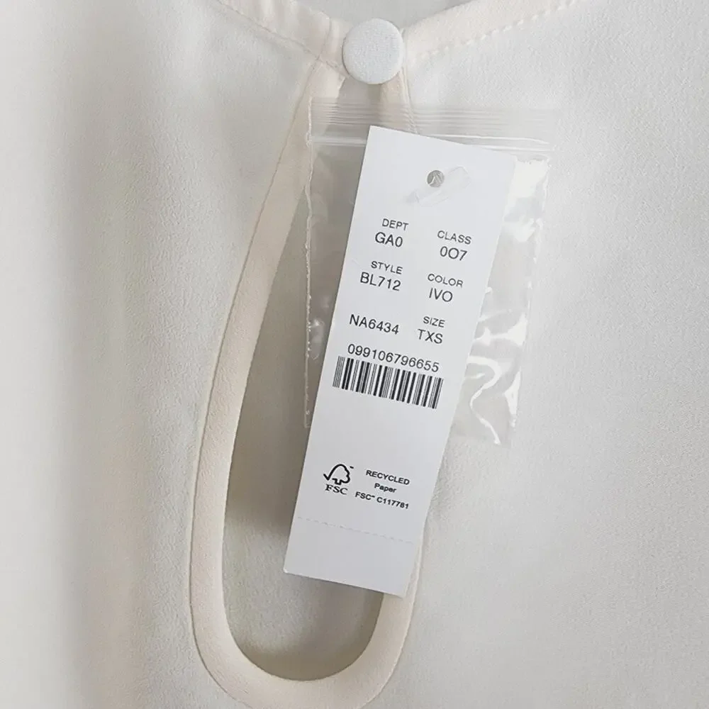 J. Crew Puff Sleeve Satin Back Crepe Top Ivory Keyhole Blouse NWT XS Tall